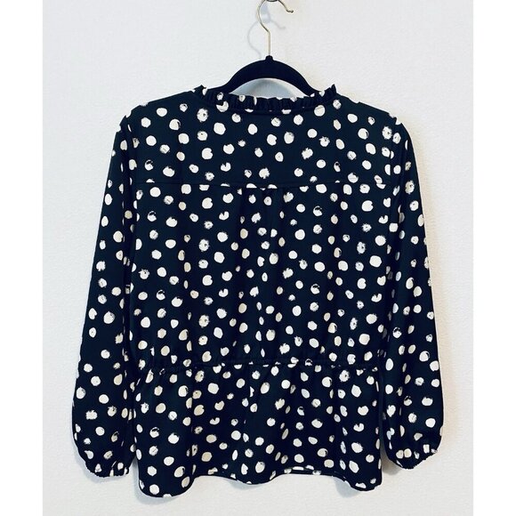J Crew Top Womens 10 Black Painted Dot Peplum Satin Crepe 3/4 Sleeve Romantic - Picture 4 of 7